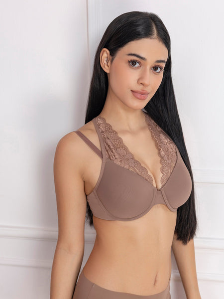 Padded Underwired Lace Panel T-Shirt Bra