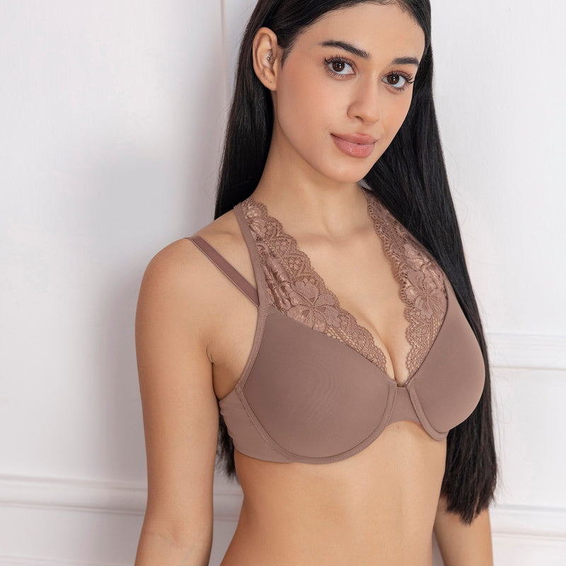 Padded Underwired Lace Panel T-Shirt Bra