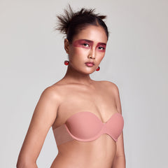 MAROON Free Transparent Belt Strapless Seamless Silicone Invisible Bra Breast Lifting Dress Half Coverage Nylon Lightly Padded Transparent Back Underwire Stick-on Bra. Rose