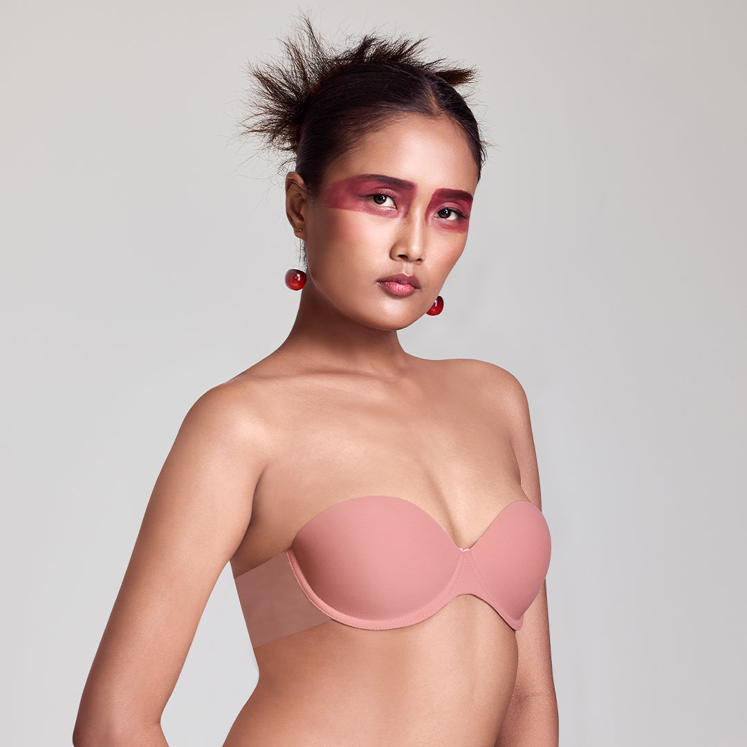MAROON Free Transparent Belt Strapless Seamless Silicone Invisible Bra Breast Lifting Dress Half Coverage Nylon Lightly Padded Transparent Back Underwire Stick-on Bra. Rose