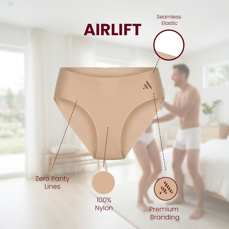 Maroon Airlift Zero seamless low-rise bonded panty for no panty lines under fitted loungewear.