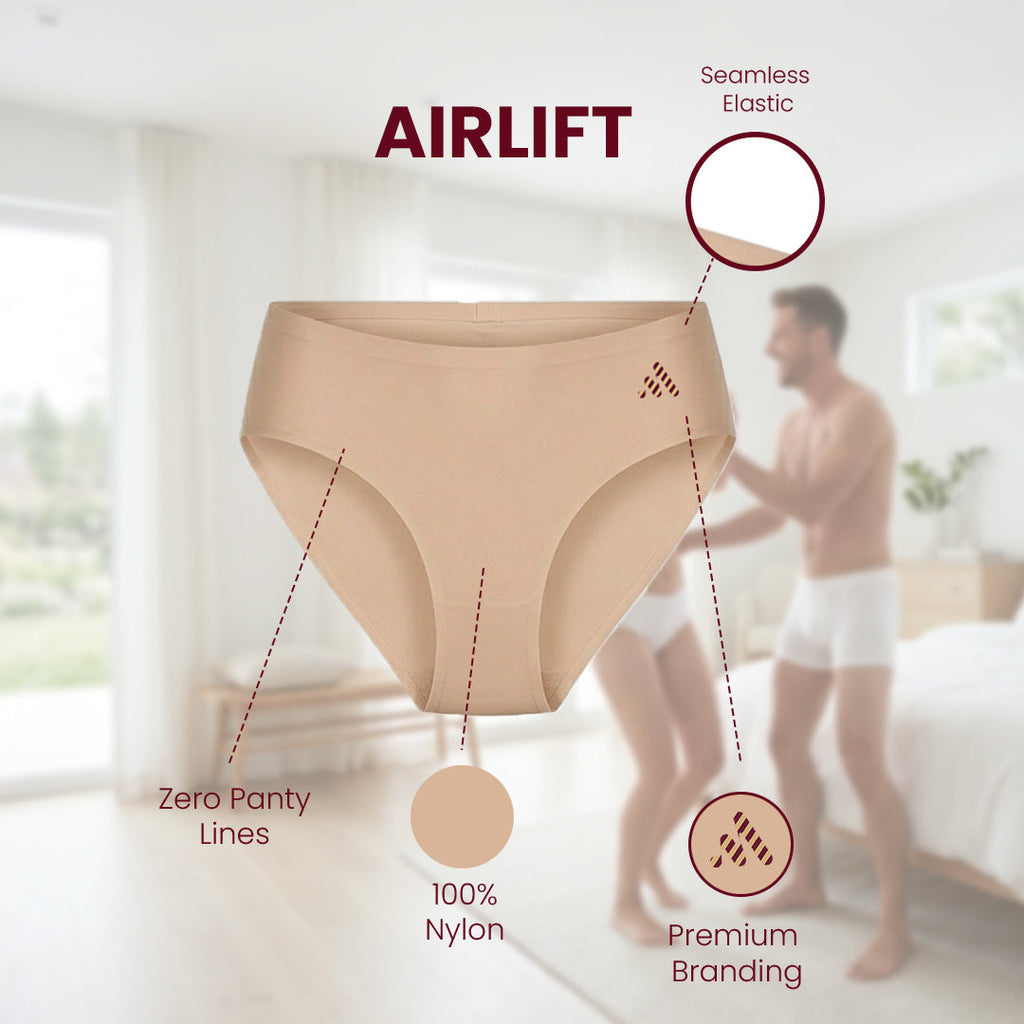 Maroon Airlift Zero seamless low-rise bonded panty for no panty lines under fitted loungewear.