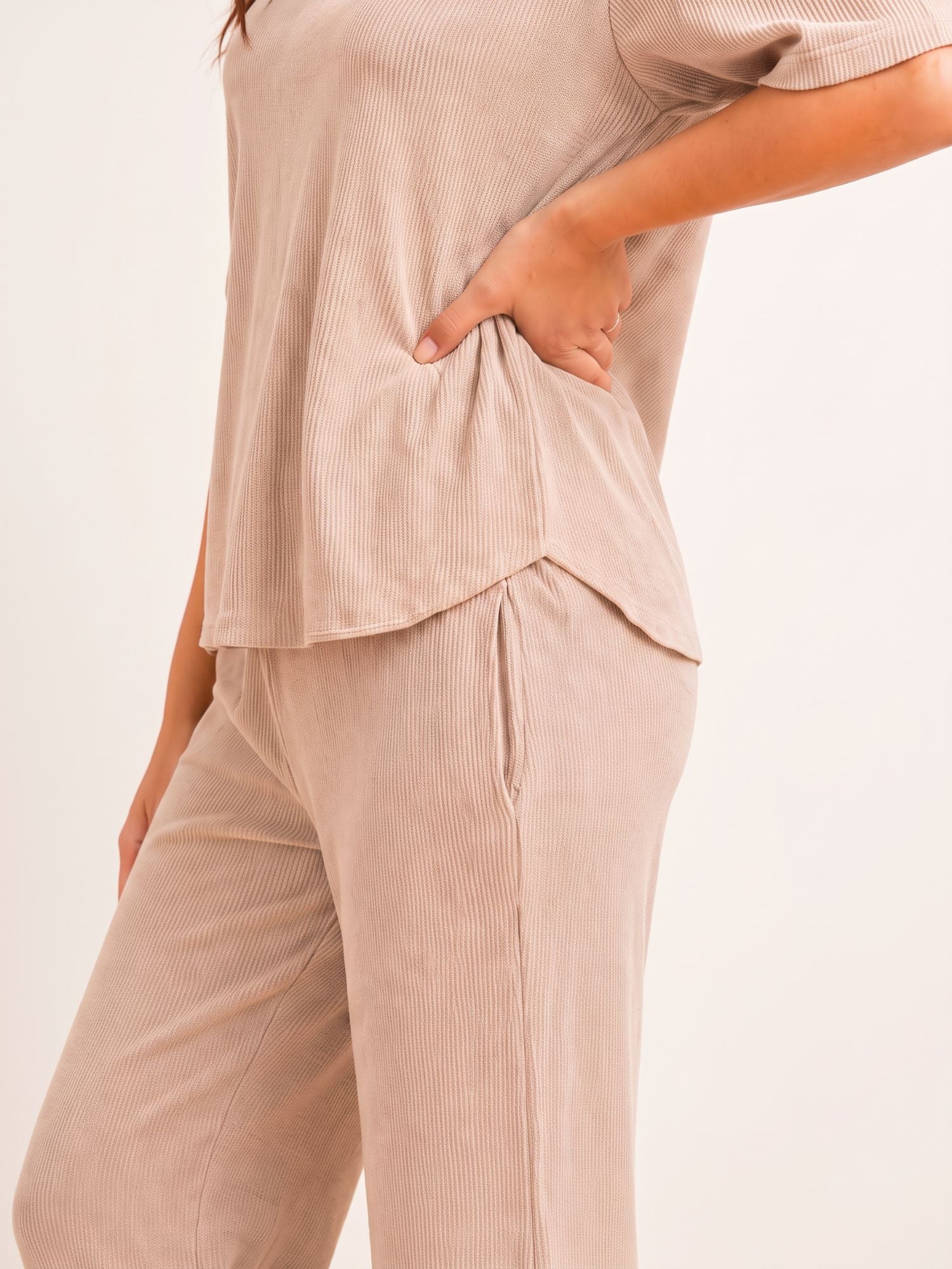 Women’s Premium Beige Waffle Pyjama Set