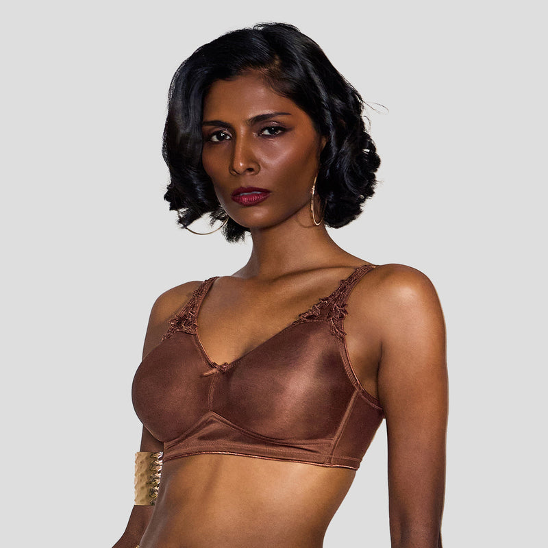 MAROON Quite Bloom Find My Skin Tone Seamless Non-Padded T-Shirt Elevated Coverage Graceful minimizer Structured Shoulder Women Everyday Bra - Chocolate
