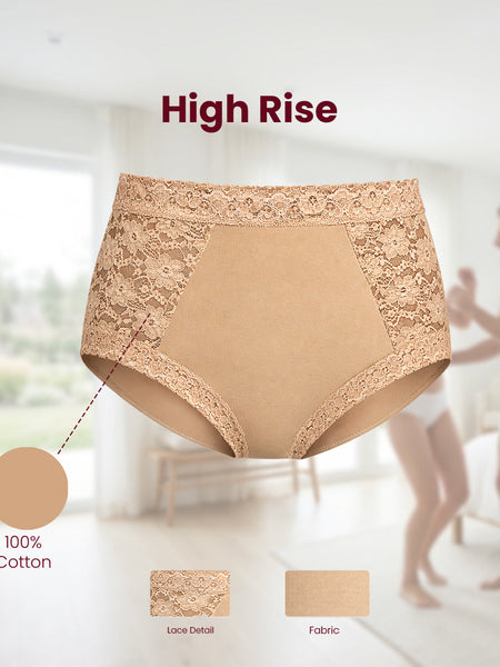 MAROON Veil High Shorts Find My Skin Tone Cotton Elastane High Rise Briefs Soft Stretchy Full Coverage High Waist Hold Zero Roll Grip Vanishing Waistband Hipster Pack of 2 Panty Combo