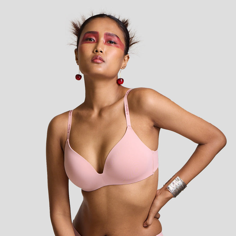 MAROON Velour Lift Find My Skin Tone Seamless Padded Plunge Deeper Cleavage Signature Straps Women Everyday T-Shirt Bra - Strawberry