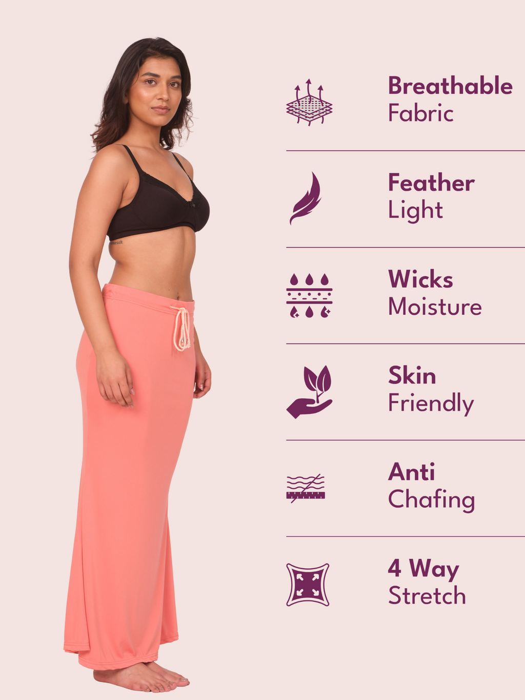 Munns & Mars Saree Shapewear Polyester Fish Cut - Peach