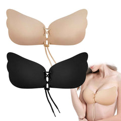 Brachy Pack Of 2 Black And Nude Women Self-Adhesive Strapless Push-Up Silicone Plunge Bra