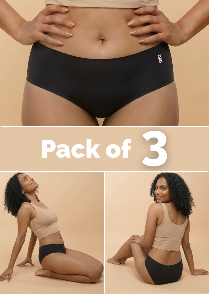 3 Pack - Black Mid-waist Seamless Underwear