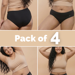 4 Pack - Black Mid-waist Seamless Underwear