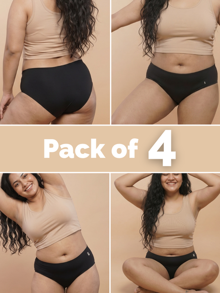 4 Pack - Black Mid-waist Seamless Underwear