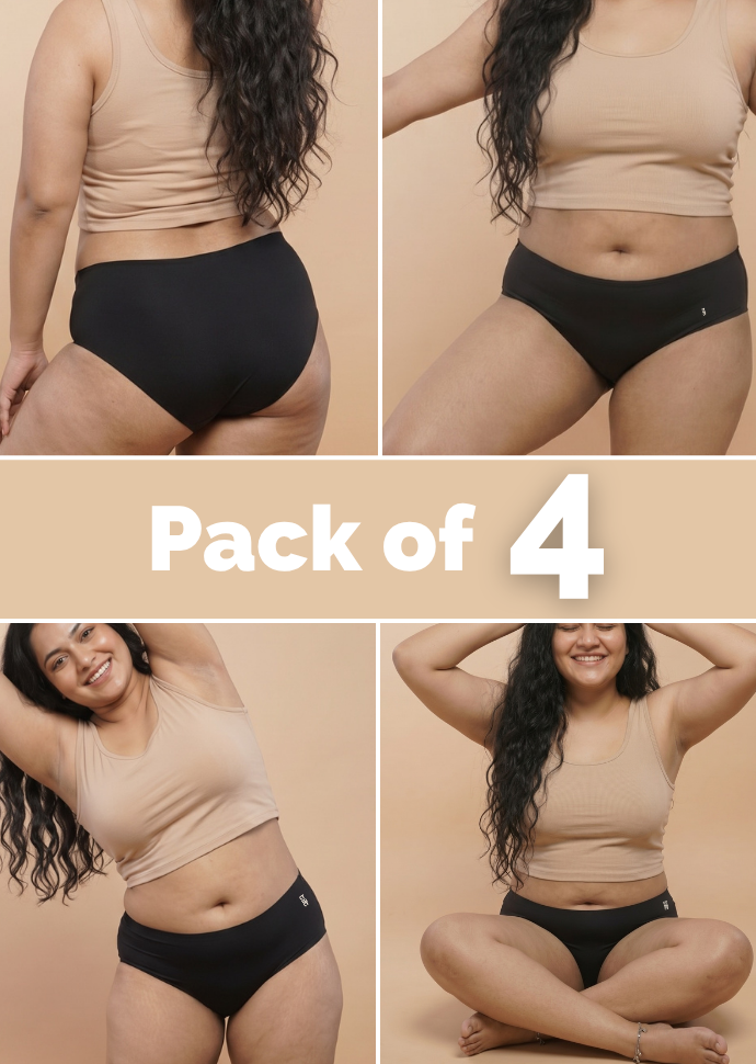 4 Pack - Black Mid-waist Seamless Underwear