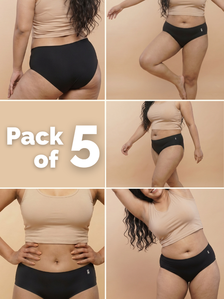 5 Pack - Black Mid-waist Seamless Underwear