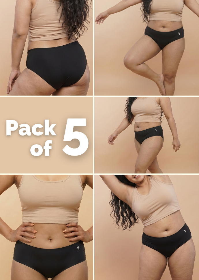 5 Pack - Black Mid-waist Seamless Underwear