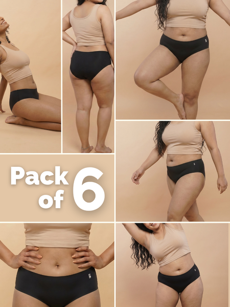 6 Pack - Black Mid-waist Seamless Underwear