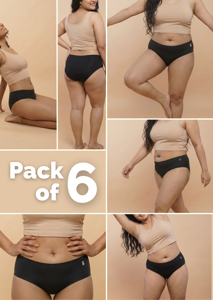 6 Pack - Black Mid-waist Seamless Underwear