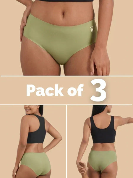 3 Pack - Green Mid-waist Seamless Underwear
