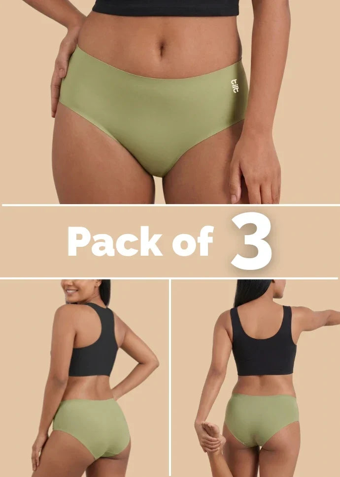 3 Pack - Green Mid-waist Seamless Underwear