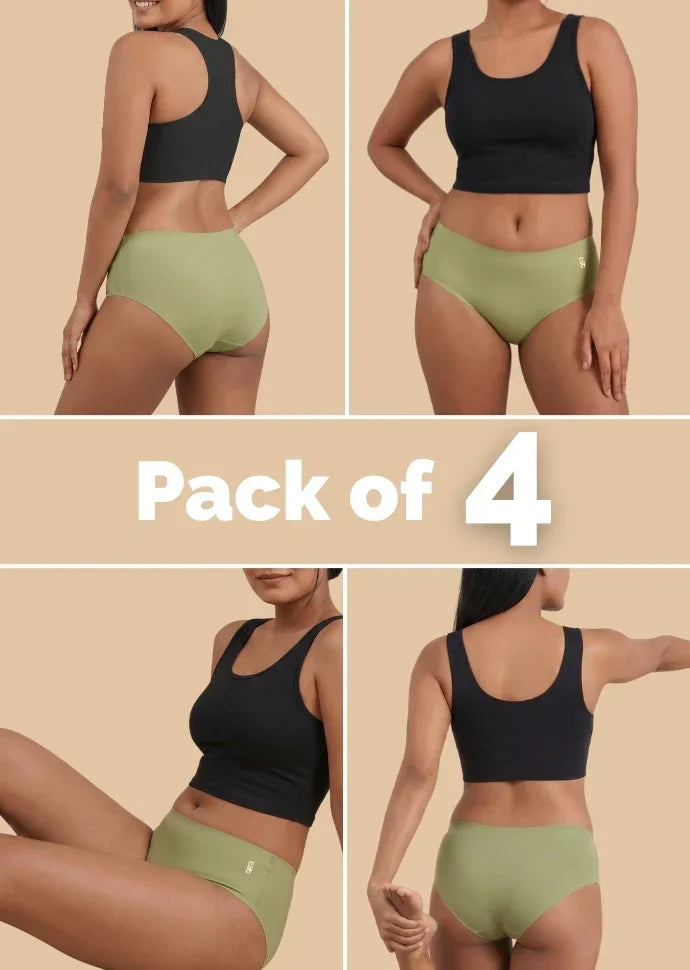 4 Pack - Green Mid-waist Seamless Underwear