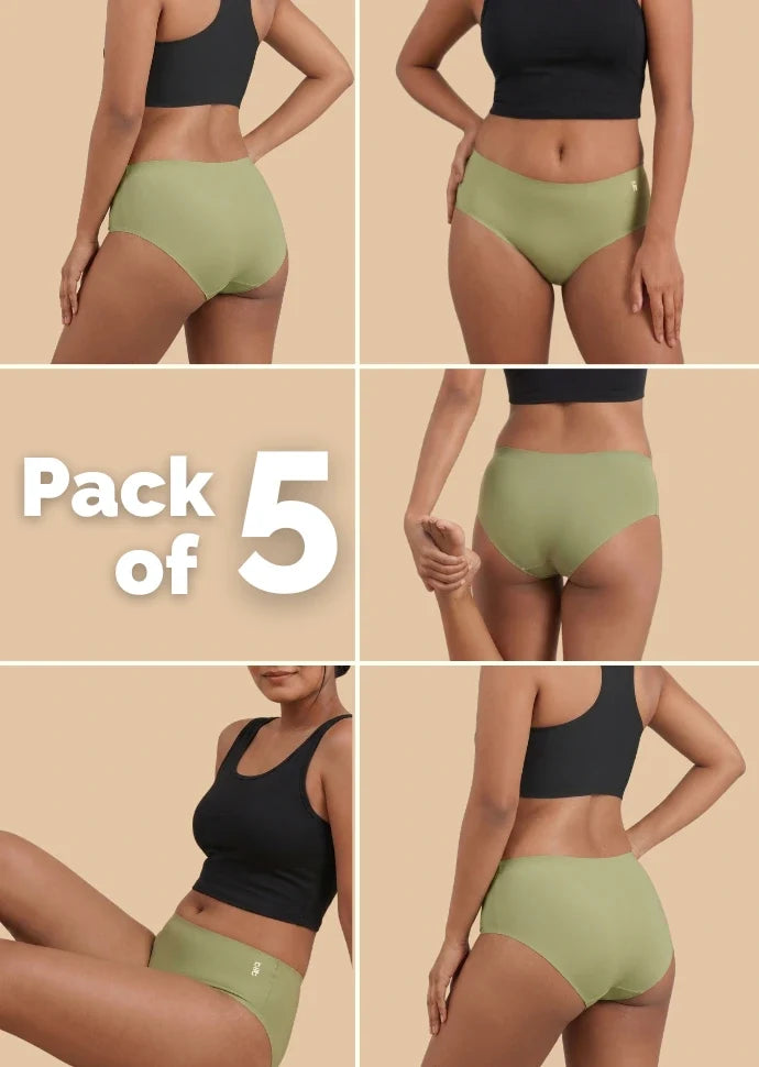 5 Pack - Green Mid-waist Seamless Underwear