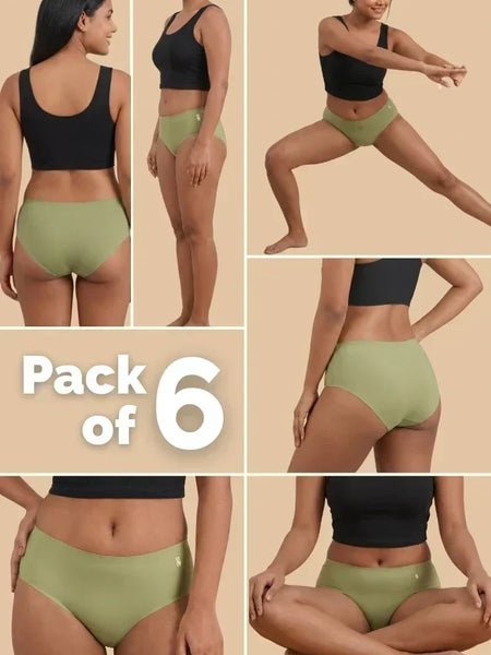 6 Pack - Green Mid-waist Seamless Underwear