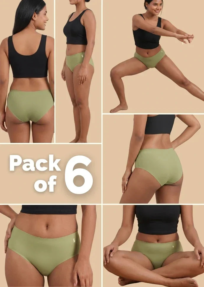 6 Pack - Green Mid-waist Seamless Underwear