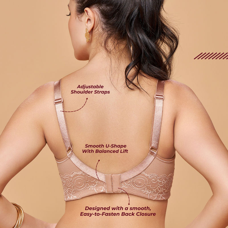 MAROON Warm Taupe Seamless Non-Padded Non-Wired Full Coverage Everyday Bra for Women