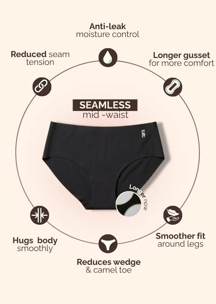 3 Pack - Black Mid-waist Seamless Underwear