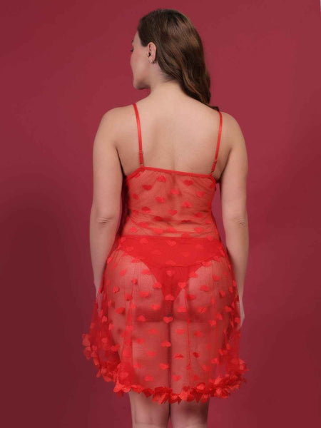 Brachy Women Red Plus Size Self Design Shoulder Straps Lace Baby Doll