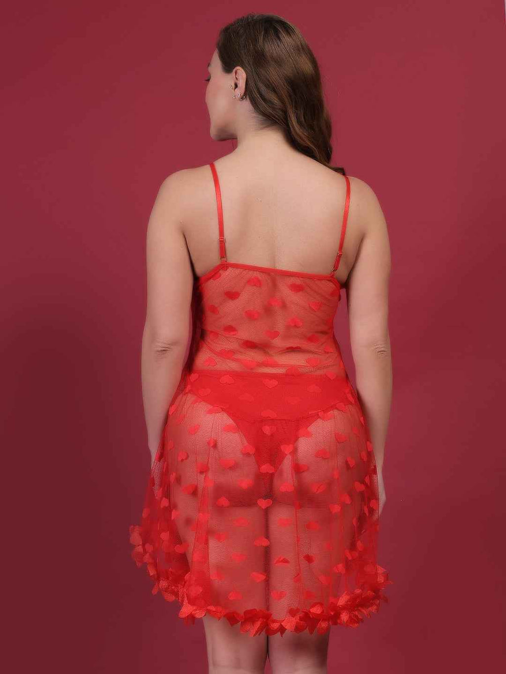 Brachy Women Red Plus Size Self Design Shoulder Straps Lace Baby Doll