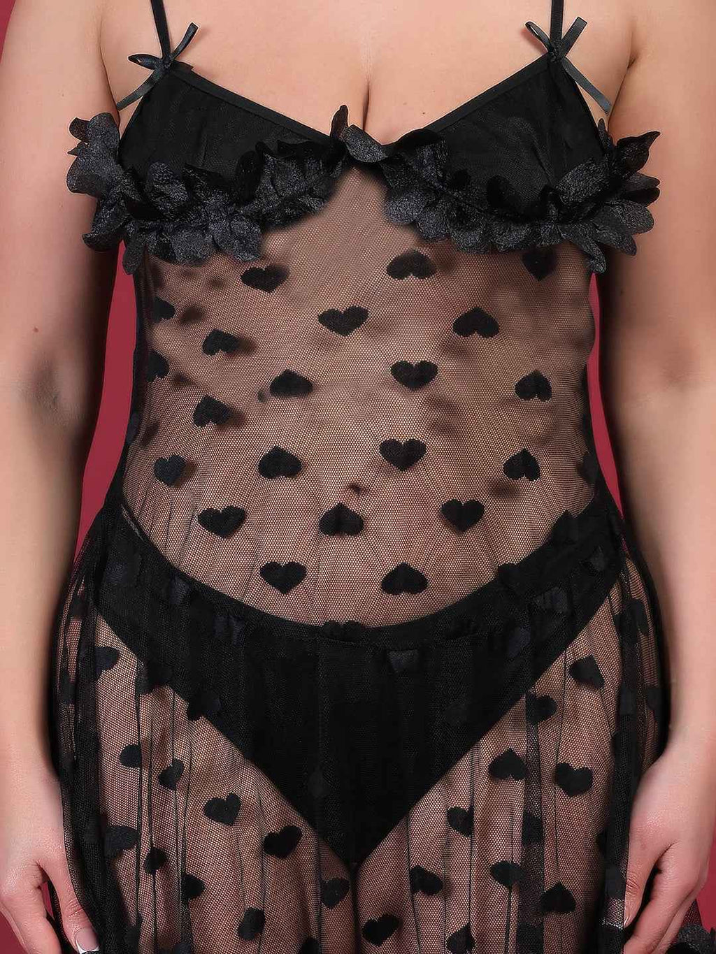 Brachy Women Black Plus Size Self Design Shoulder Straps Lace Baby Doll
