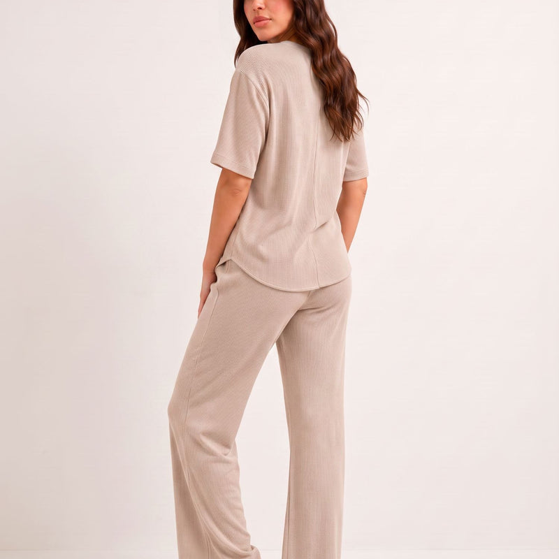 Women’s Premium Beige Waffle Pyjama Set