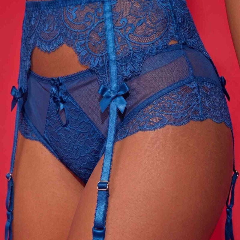 Blue Lace Garter Belt with Adjustable Straps