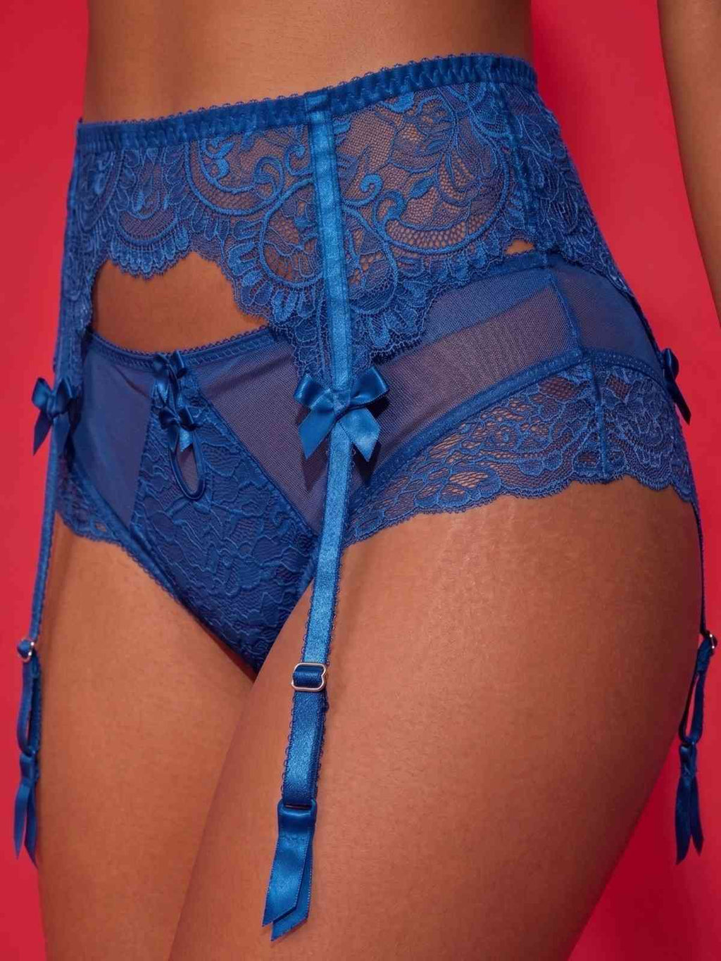 Blue Lace Garter Belt with Adjustable Straps