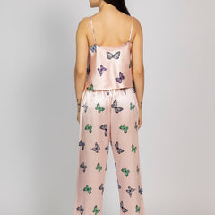 Light Pink Satin Butterfly Print Camisole & Pajama Set