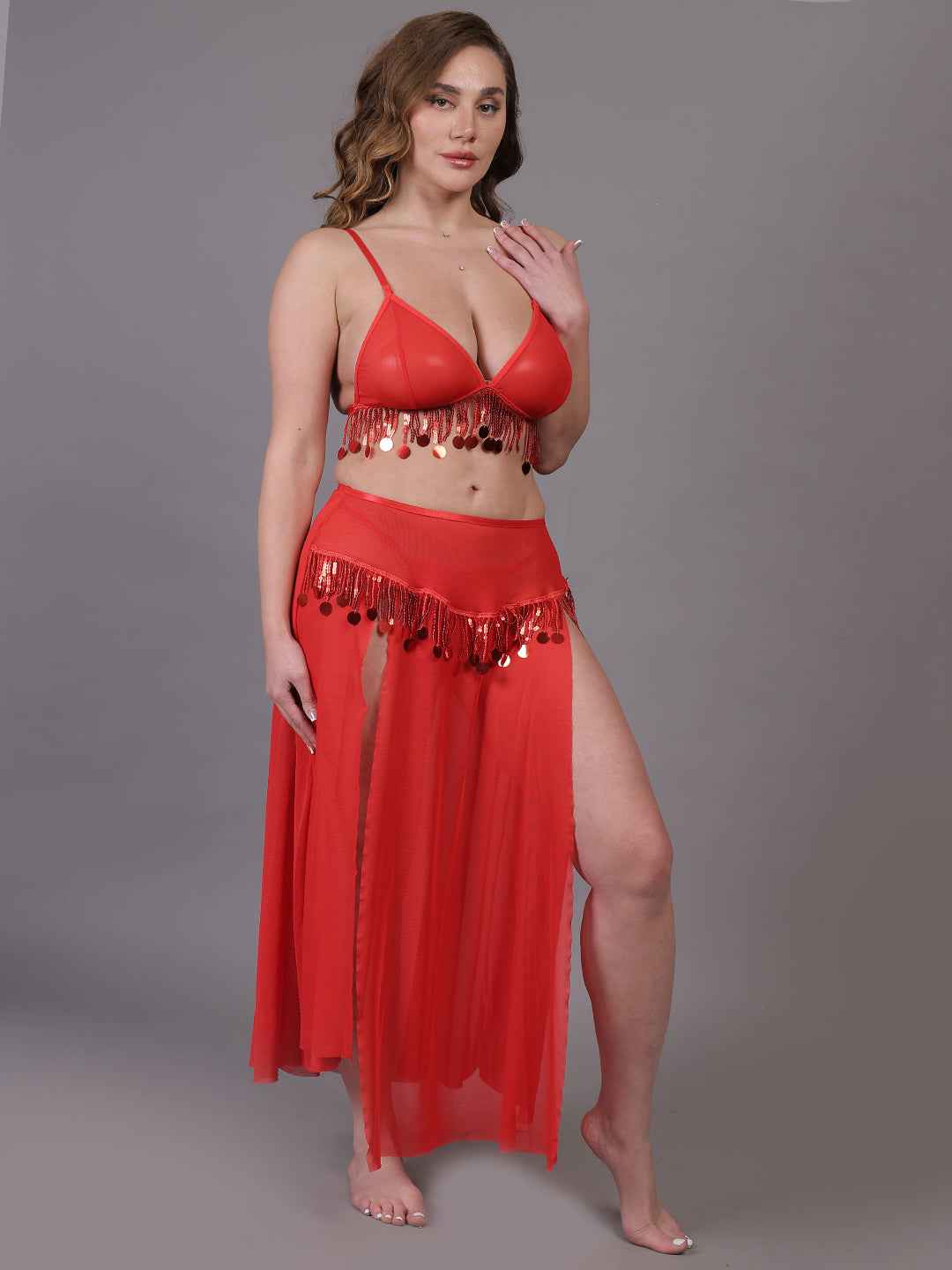 Brachy Women Shoulder Straps Net Hot Red Nightwear Baby Doll