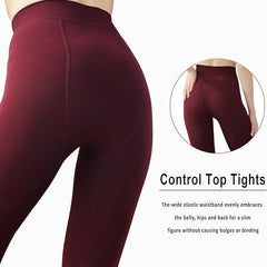 Women Maroon Winter Fur Warm Fleece-Lined Thermal Stretchable Fashion Stockings for Cold Weather. - Brachy