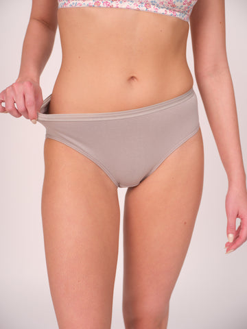 Mid Waist Hipster Panty With Outer Elastic Bundle Of 5 - (Baby Pink, Sky Blue, Ash Grey, Black & Beige)