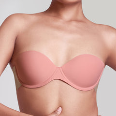 MAROON Free Transparent Belt Strapless Seamless Silicone Invisible Bra Breast Lifting Dress Half Coverage Nylon Lightly Padded Transparent Back Underwire Stick-on Bra. Rose