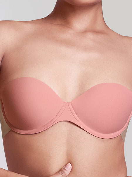 MAROON Free Transparent Belt Strapless Seamless Silicone Invisible Bra Breast Lifting Dress Half Coverage Nylon Lightly Padded Transparent Back Underwire Stick-on Bra. Rose