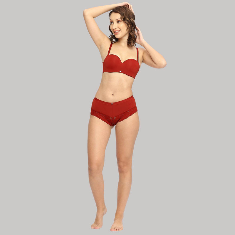SOIE Woman - Padded Wired Medium Coverage Strapless Halter Neck Multiway Lace Bra - -for Women