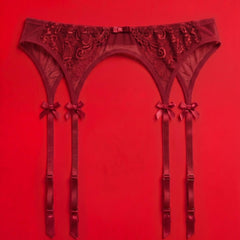 Red Lace Garter Belt with Sheer Panels