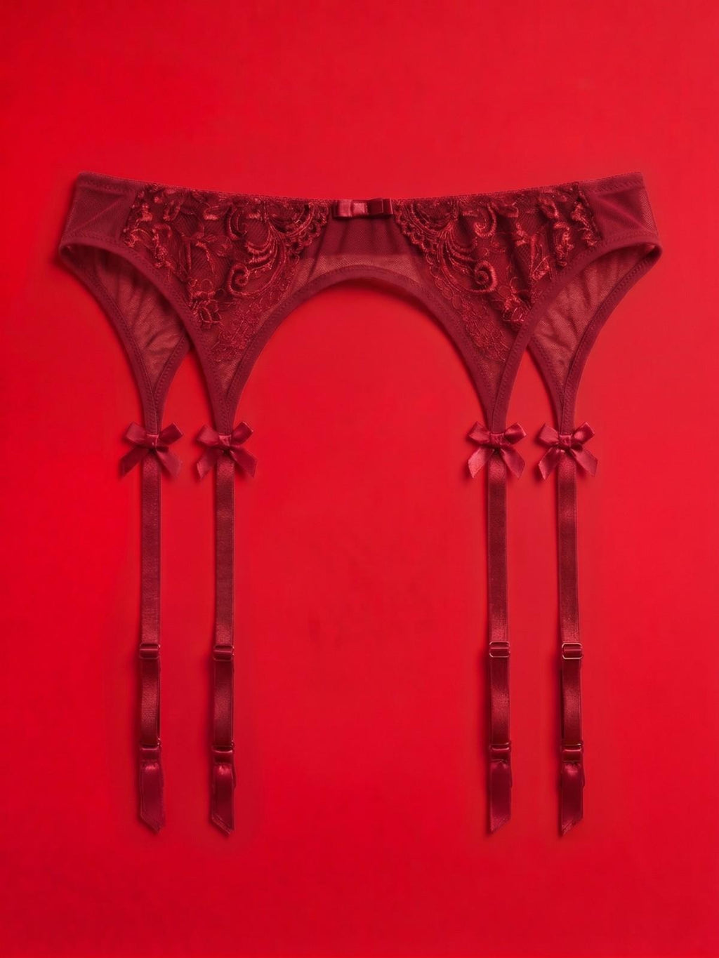 Red Lace Garter Belt with Sheer Panels