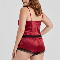 Satin Red Lace Cami And Shorts Nightwear Set