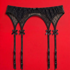 Black Lace Garter Belt with Sheer Panels