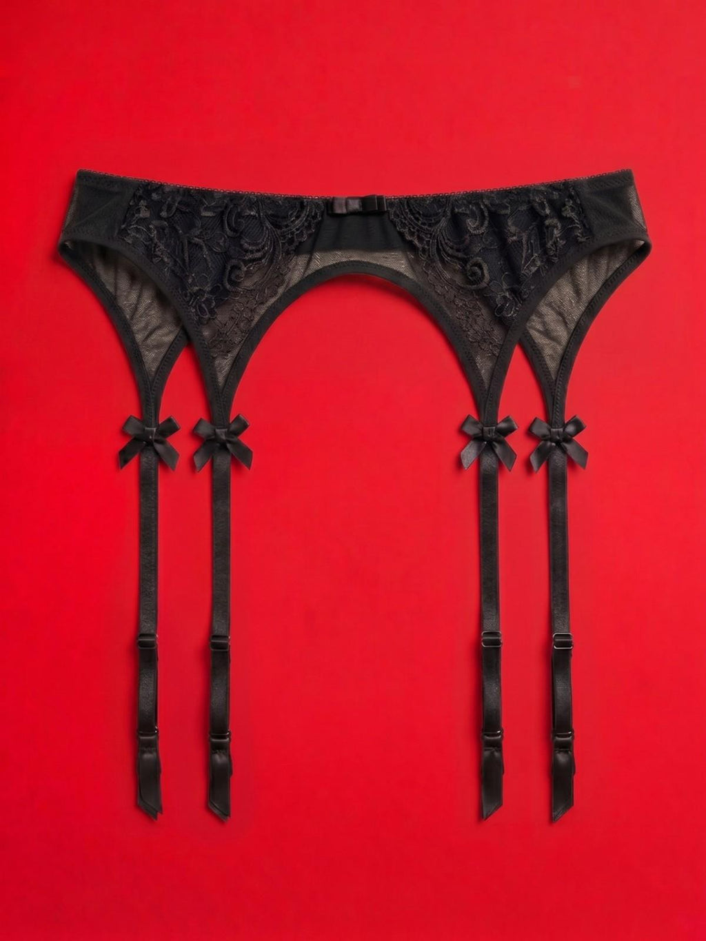 Black Lace Garter Belt with Sheer Panels