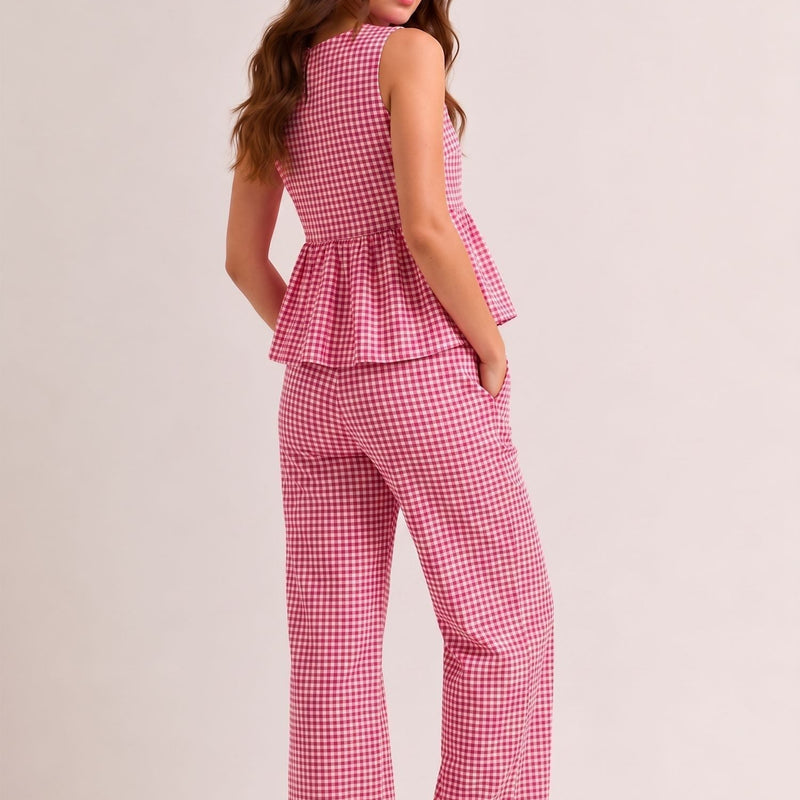 Summer Checks Peplum Top and Pyjama Set