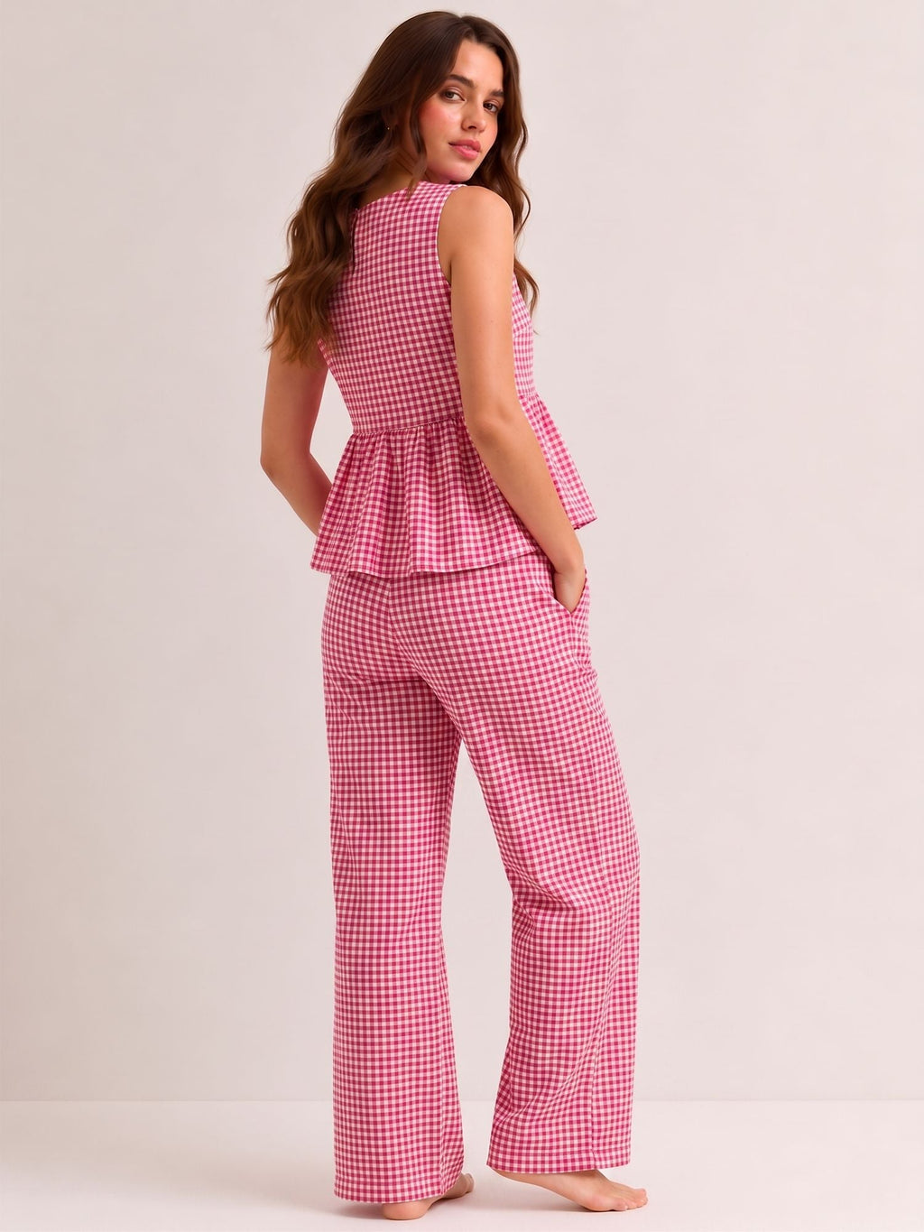 Summer Checks Peplum Top and Pyjama Set