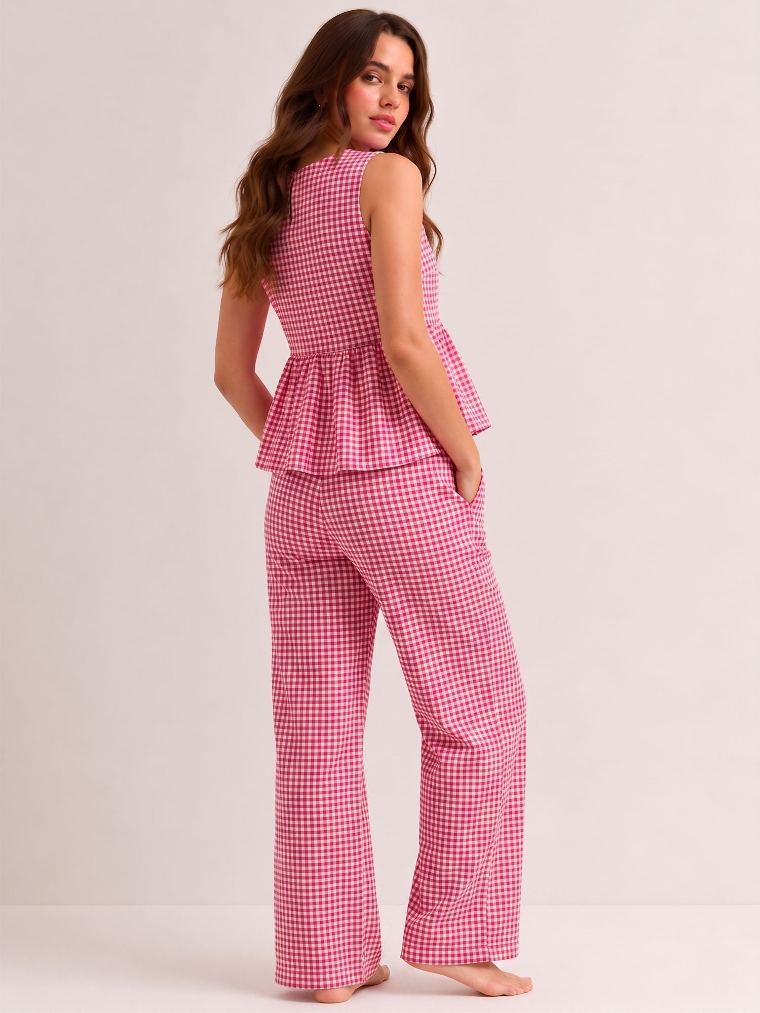 Summer Checks Peplum Top and Pyjama Set