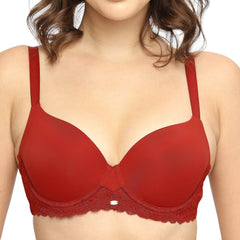 SOIE Woman - Medium Coverage Padded Wired Lacy Bra with Mid Rise Medium Coverage Lace Shorty Cheeky Panty - -for Women